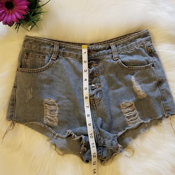 Jean Denim Button Distressed High Waist Rise Short - Picture 4 of 7